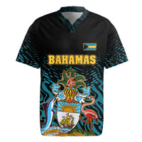 Bahamas Coat of Arms and Flag Rugby Jersey with Blue Coral Pattern and Marlin Crest - Wonder Print Shop