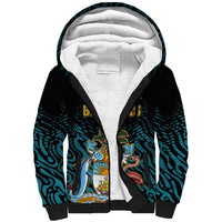 Bahamas Coat of Arms and Flag Sherpa Hoodie with Blue Coral Pattern and Marlin Crest - Wonder Print Shop