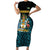Bahamas Coat of Arms and Flag Short Sleeve Bodycon Dress with Blue Coral Pattern and Marlin Crest - Wonder Print Shop
