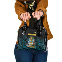 Bahamas Coat of Arms and Flag Shoulder Handbag with Blue Coral Pattern and Marlin Crest - Wonder Print Shop
