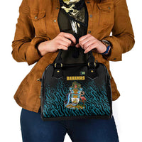 Bahamas Coat of Arms and Flag Shoulder Handbag with Blue Coral Pattern and Marlin Crest - Wonder Print Shop