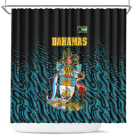 Bahamas Coat of Arms and Flag Shower Curtain with Blue Coral Pattern and Marlin Crest - Wonder Print Shop