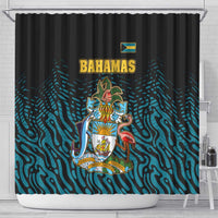 Bahamas Coat of Arms and Flag Shower Curtain with Blue Coral Pattern and Marlin Crest - Wonder Print Shop