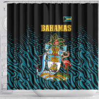 Bahamas Coat of Arms and Flag Shower Curtain with Blue Coral Pattern and Marlin Crest - Wonder Print Shop