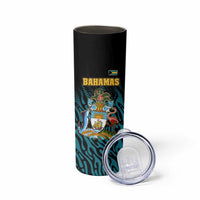 Bahamas Coat of Arms and Flag Skinny Tumbler with Blue Coral Pattern and Marlin Crest - Wonder Print Shop