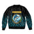 Bahamas Coat of Arms and Flag Sleeve Zip Bomber Jacket with Blue Coral Pattern and Marlin Crest - Wonder Print Shop