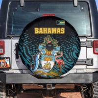Bahamas Coat of Arms and Flag Spare Tire Cover with Blue Coral Pattern and Marlin Crest - Wonder Print Shop