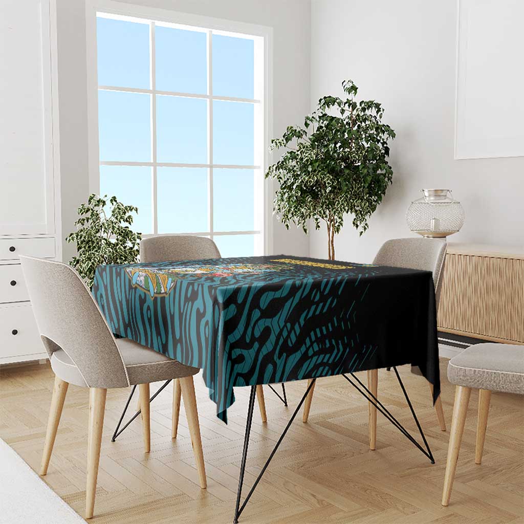 Bahamas Coat of Arms and Flag Tablecloth with Blue Coral Pattern and Marlin Crest - Wonder Print Shop