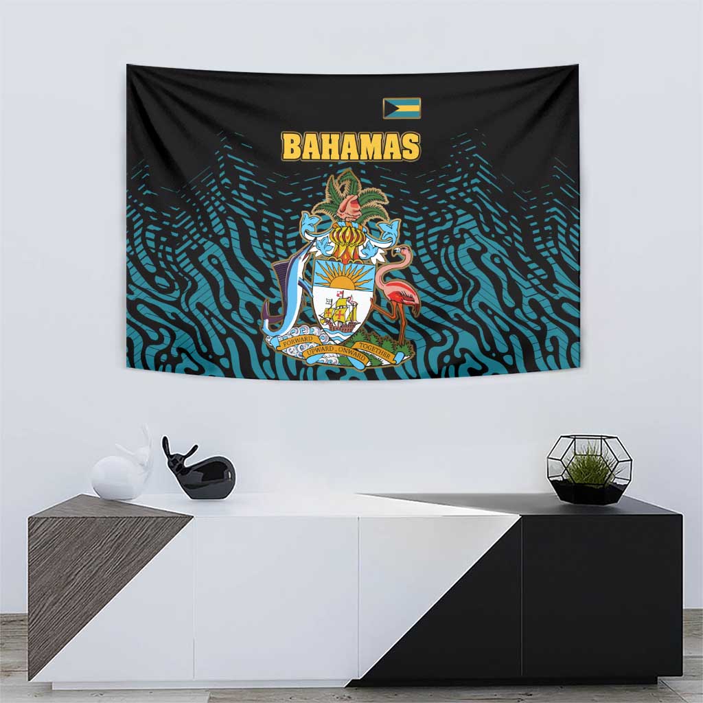Bahamas Coat of Arms and Flag Tapestry with Blue Coral Pattern and Marlin Crest - Wonder Print Shop