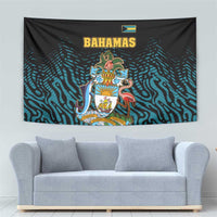 Bahamas Coat of Arms and Flag Tapestry with Blue Coral Pattern and Marlin Crest - Wonder Print Shop