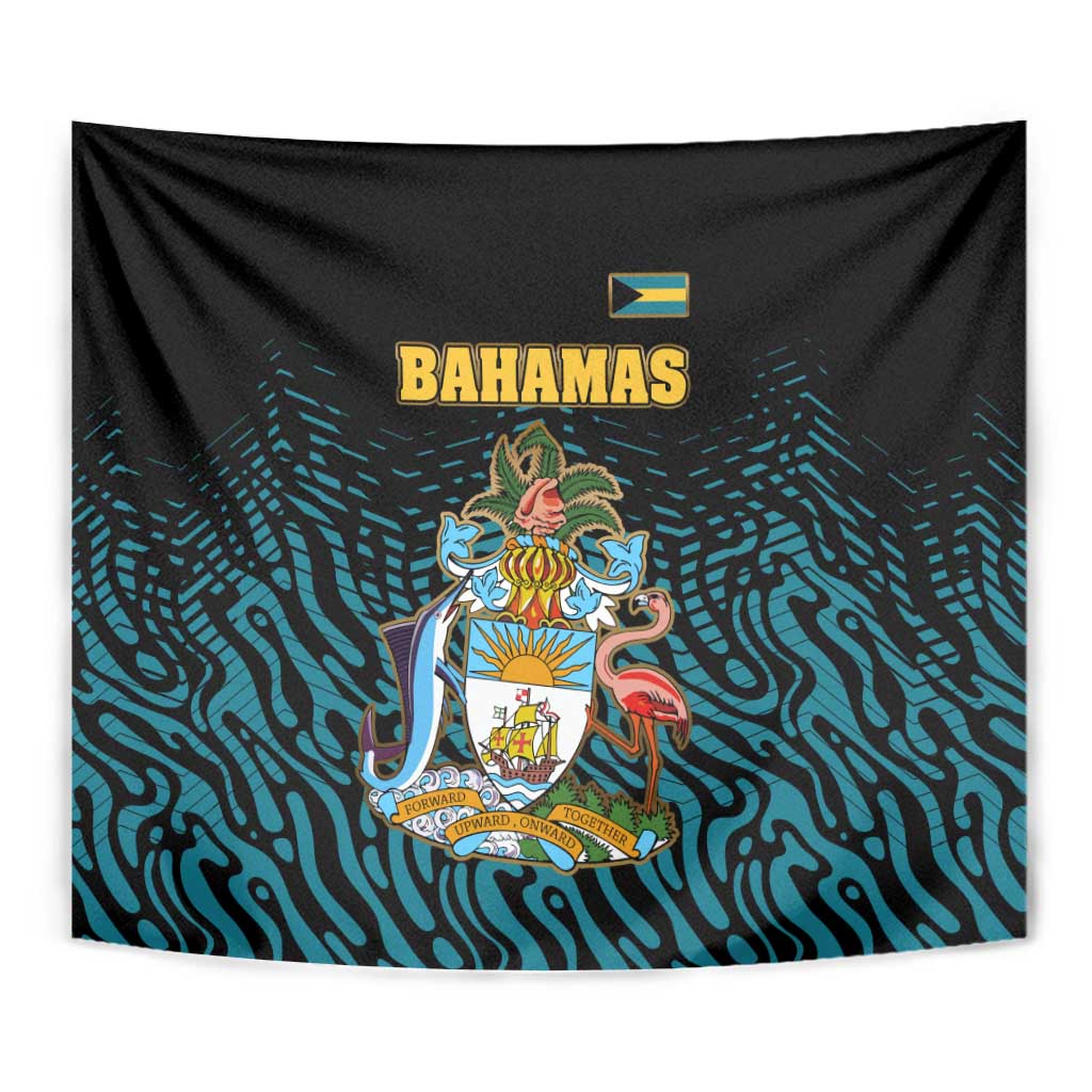 Bahamas Coat of Arms and Flag Tapestry with Blue Coral Pattern and Marlin Crest - Wonder Print Shop