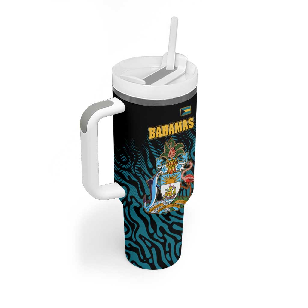 Bahamas Coat of Arms and Flag Tumbler With Handle with Blue Coral Pattern and Marlin Crest - Wonder Print Shop