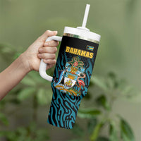 Bahamas Coat of Arms and Flag Tumbler With Handle with Blue Coral Pattern and Marlin Crest - Wonder Print Shop