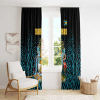 Bahamas Coat of Arms and Flag Window Curtain with Blue Coral Pattern and Marlin Crest - Wonder Print Shop
