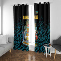 Bahamas Coat of Arms and Flag Window Curtain with Blue Coral Pattern and Marlin Crest - Wonder Print Shop