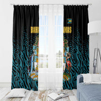 Bahamas Coat of Arms and Flag Window Curtain with Blue Coral Pattern and Marlin Crest - Wonder Print Shop