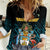 Bahamas Coat of Arms and Flag Women Casual Shirt with Blue Coral Pattern and Marlin Crest - Wonder Print Shop