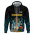 Bahamas Coat of Arms and Flag Zip Hoodie with Blue Coral Pattern and Marlin Crest - Wonder Print Shop