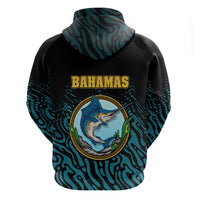 Bahamas Coat of Arms and Flag Zip Hoodie with Blue Coral Pattern and Marlin Crest - Wonder Print Shop
