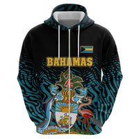 Bahamas Coat of Arms and Flag Zip Hoodie with Blue Coral Pattern and Marlin Crest - Wonder Print Shop