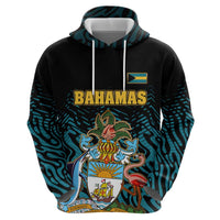 Bahamas Coat of Arms and Flag Zip Hoodie with Blue Coral Pattern and Marlin Crest - Wonder Print Shop