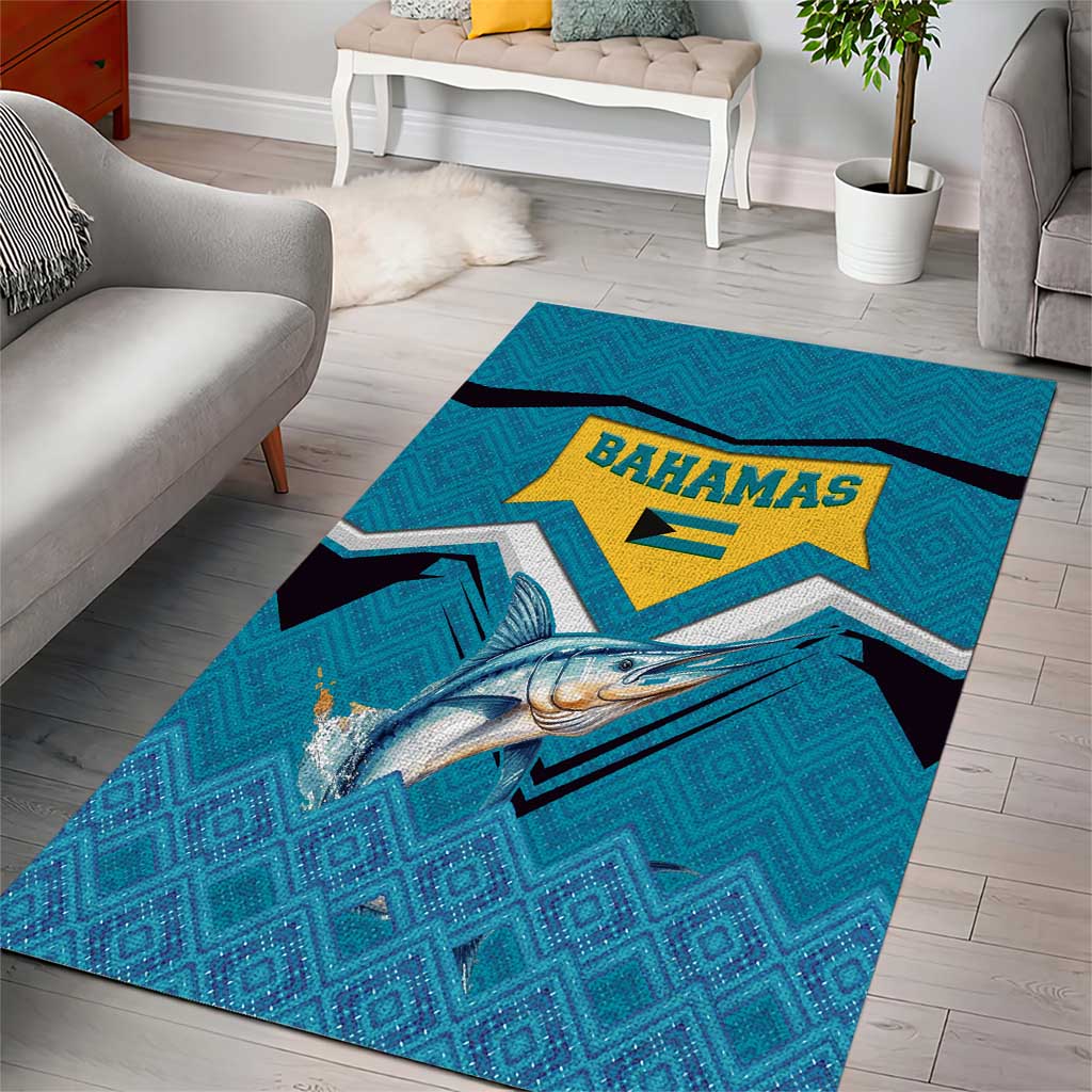 Bahamas Area Rug with Blue Marlin Fish Tribal Chevron Flag Spirit