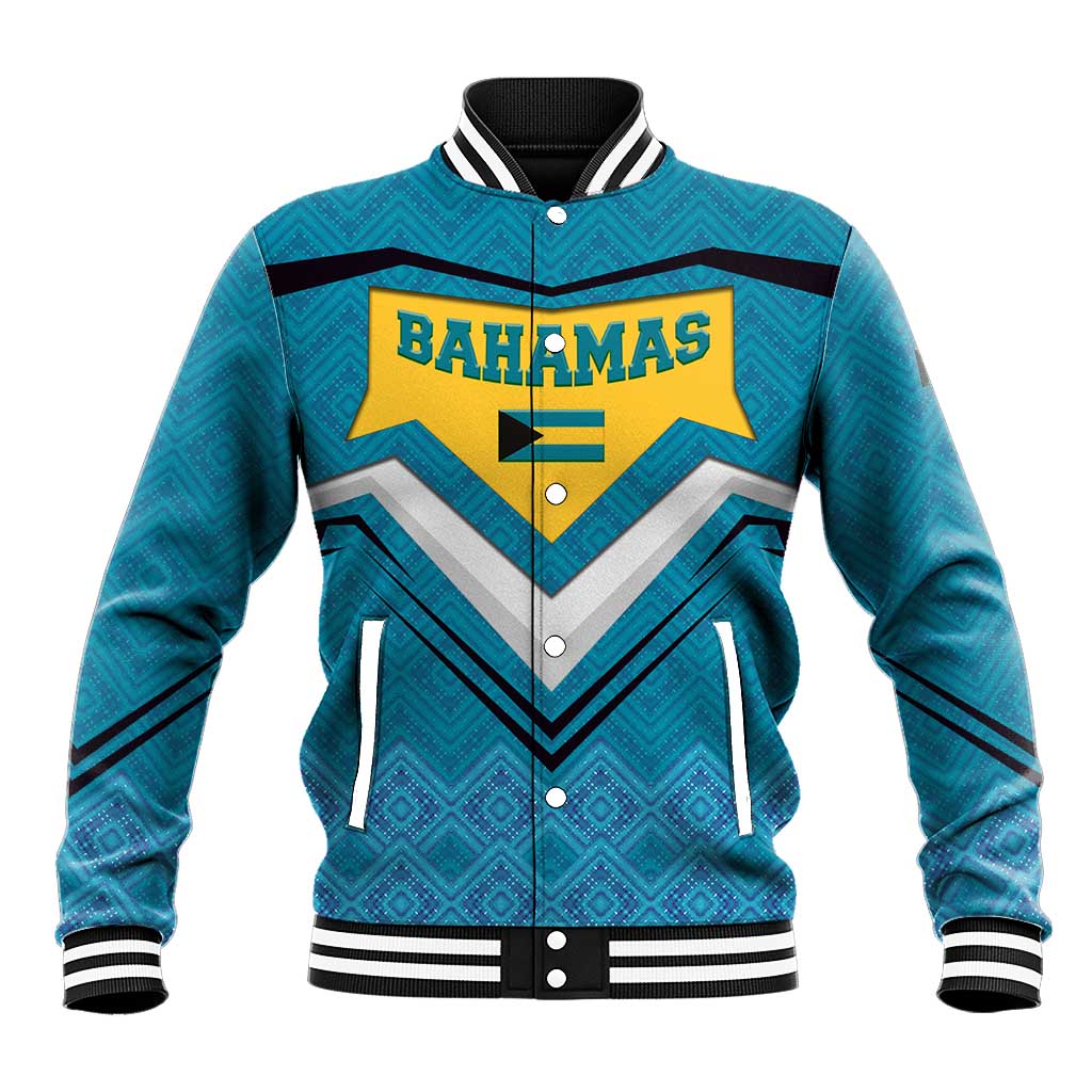 Bahamas Baseball Jacket with Blue Marlin Fish Tribal Chevron Flag Spirit