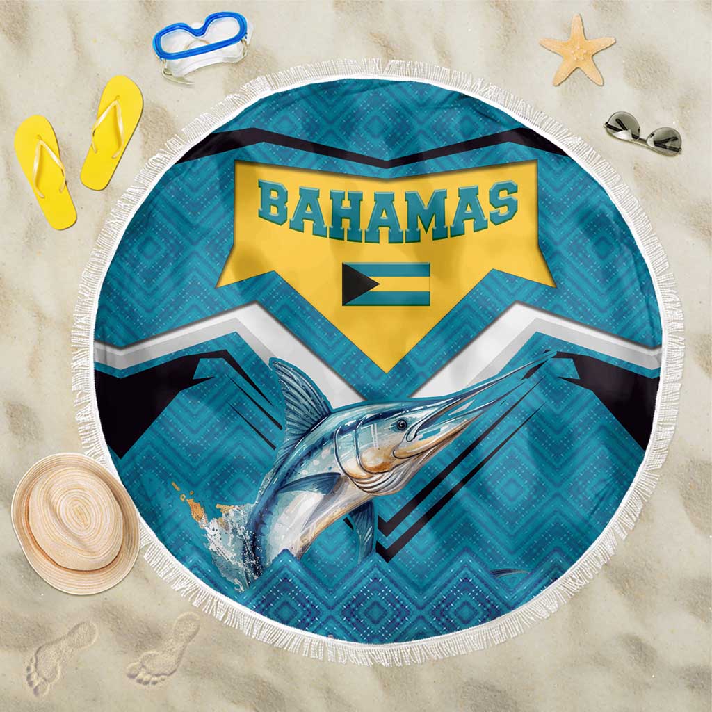 Bahamas Beach Blanket with Blue Marlin Fish Tribal Chevron Flag Spirit
