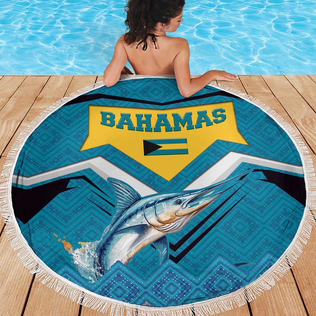 Bahamas Beach Blanket with Blue Marlin Fish Tribal Chevron Flag Spirit