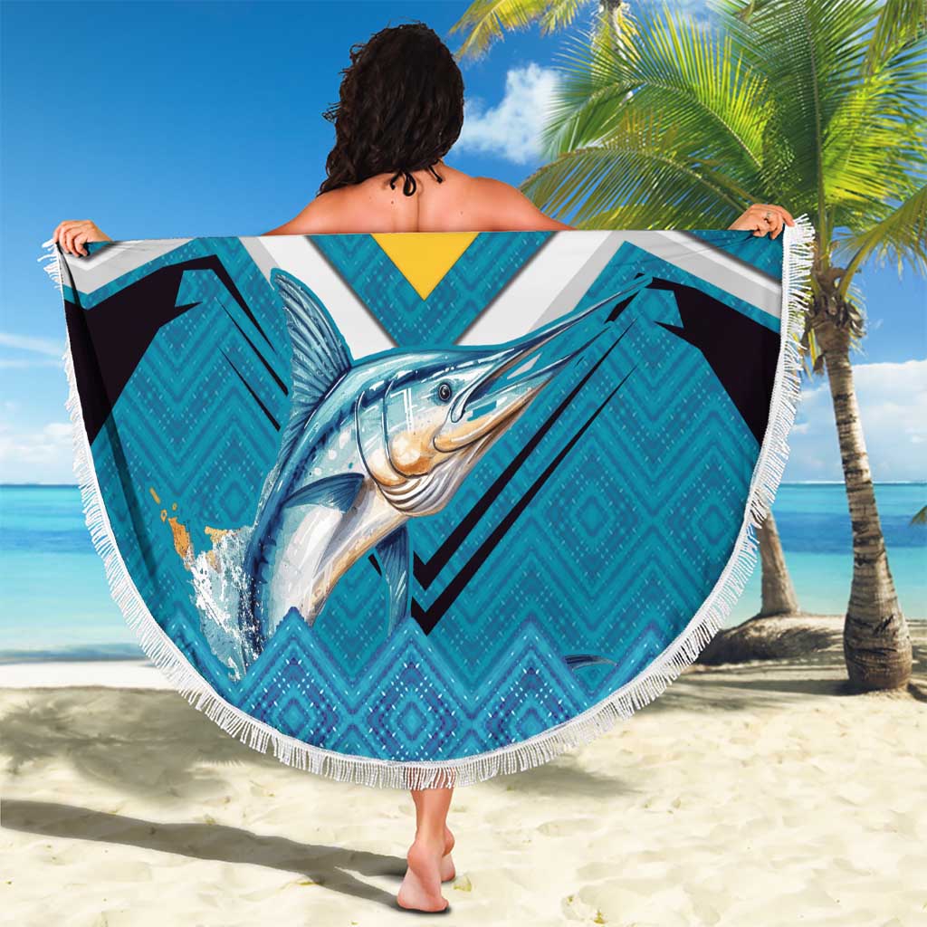 Bahamas Beach Blanket with Blue Marlin Fish Tribal Chevron Flag Spirit
