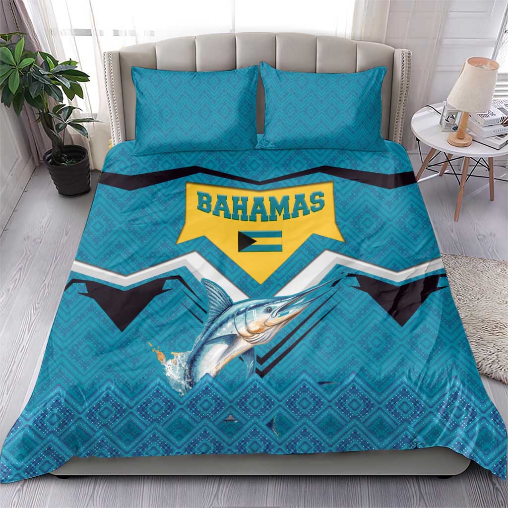 Bahamas Bedding Set with Blue Marlin Fish Tribal Chevron Flag Spirit