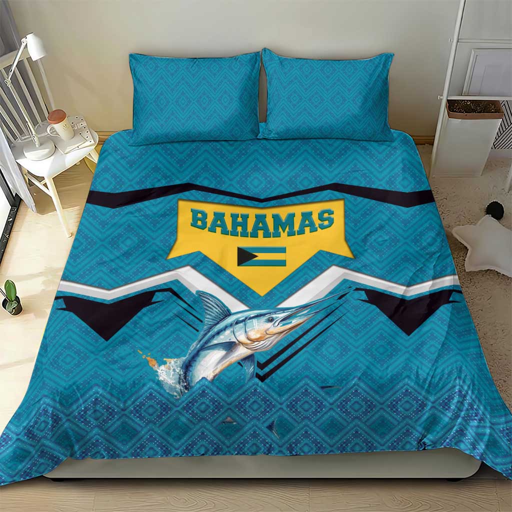 Bahamas Bedding Set with Blue Marlin Fish Tribal Chevron Flag Spirit