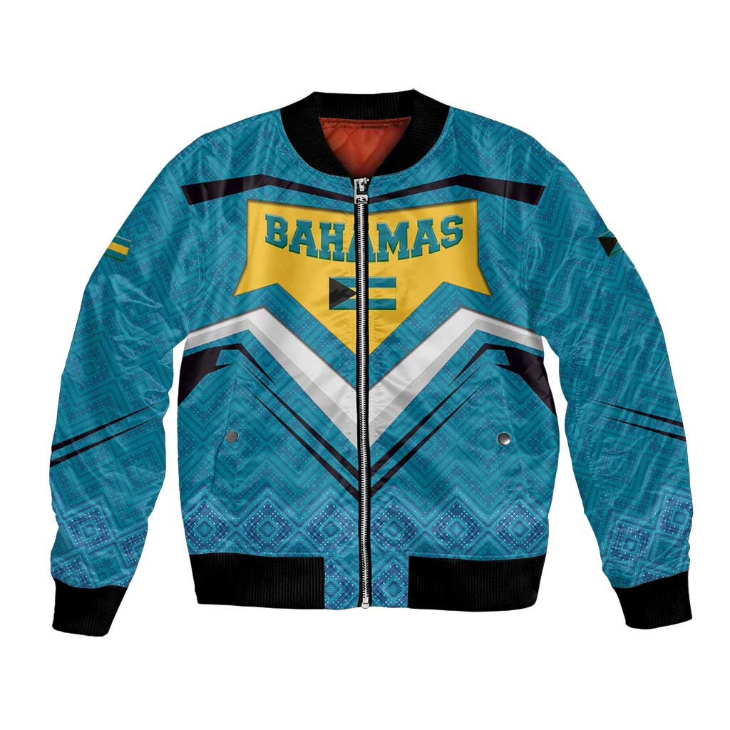 Bahamas Bomber Jacket with Blue Marlin Fish Tribal Chevron Flag Spirit