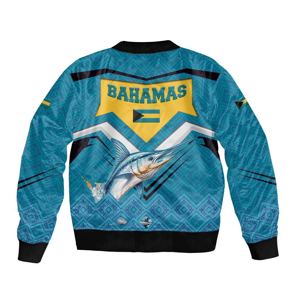 Bahamas Bomber Jacket with Blue Marlin Fish Tribal Chevron Flag Spirit