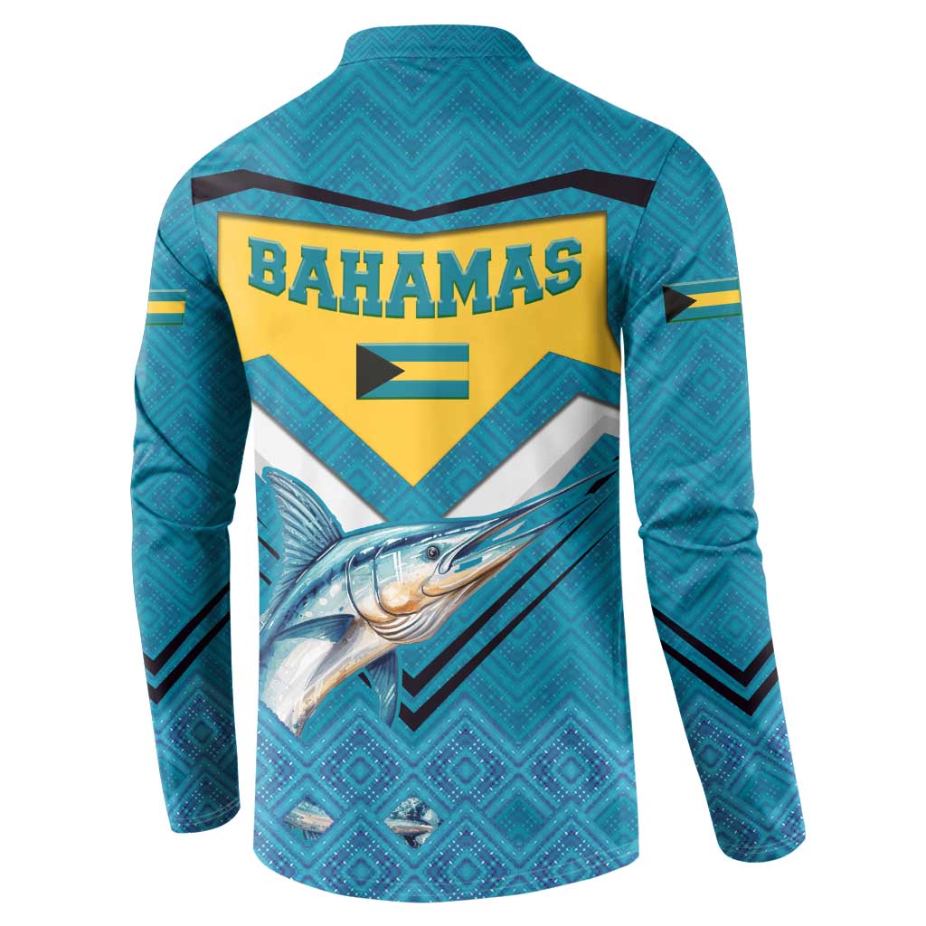Bahamas Button Sweatshirt with Blue Marlin Fish Tribal Chevron Flag Spirit