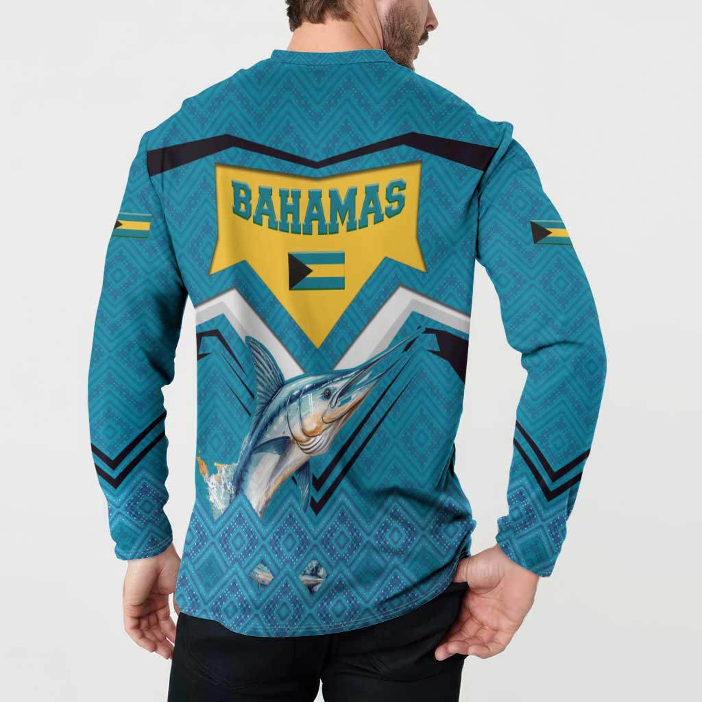 Bahamas Button Sweatshirt with Blue Marlin Fish Tribal Chevron Flag Spirit