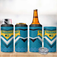 Bahamas 4 in 1 Can Cooler Tumbler with Blue Marlin Fish Tribal Chevron Flag Spirit