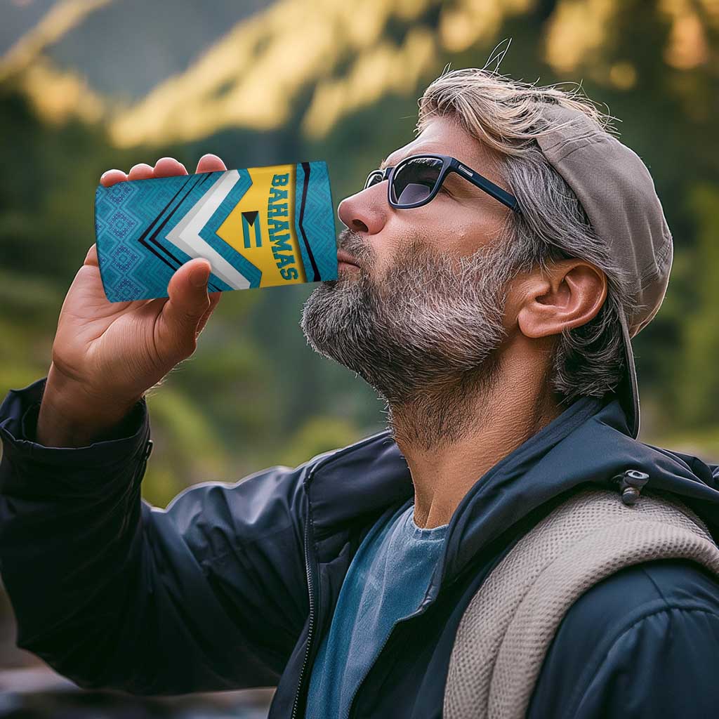 Bahamas 4 in 1 Can Cooler Tumbler with Blue Marlin Fish Tribal Chevron Flag Spirit