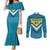 Bahamas Couples Matching Mermaid Dress and Long Sleeve Button Shirt with Blue Marlin Fish Tribal Chevron Flag Spirit