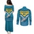 Bahamas Couples Matching Puletasi and Long Sleeve Button Shirt with Blue Marlin Fish Tribal Chevron Flag Spirit