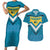 Bahamas Couples Matching Short Sleeve Bodycon Dress and Hawaiian Shirt with Blue Marlin Fish Tribal Chevron Flag Spirit