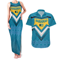 Bahamas Couples Matching Tank Maxi Dress and Hawaiian Shirt with Blue Marlin Fish Tribal Chevron Flag Spirit