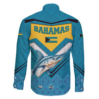 Bahamas Family Matching Long Sleeve Bodycon Dress and Hawaiian Shirt with Blue Marlin Fish Tribal Chevron Flag Spirit