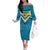 Bahamas Family Matching Off The Shoulder Long Sleeve Dress and Hawaiian Shirt with Blue Marlin Fish Tribal Chevron Flag Spirit