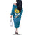 Bahamas Family Matching Off The Shoulder Long Sleeve Dress and Hawaiian Shirt with Blue Marlin Fish Tribal Chevron Flag Spirit