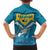 Bahamas Family Matching Short Sleeve Bodycon Dress and Hawaiian Shirt with Blue Marlin Fish Tribal Chevron Flag Spirit
