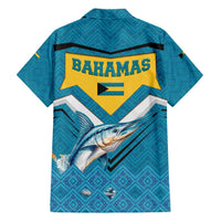 Bahamas Family Matching Short Sleeve Bodycon Dress and Hawaiian Shirt with Blue Marlin Fish Tribal Chevron Flag Spirit