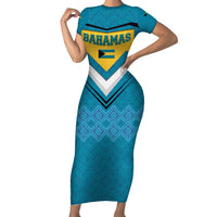 Bahamas Family Matching Short Sleeve Bodycon Dress and Hawaiian Shirt with Blue Marlin Fish Tribal Chevron Flag Spirit
