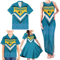 Bahamas Family Matching Tank Maxi Dress and Hawaiian Shirt with Blue Marlin Fish Tribal Chevron Flag Spirit