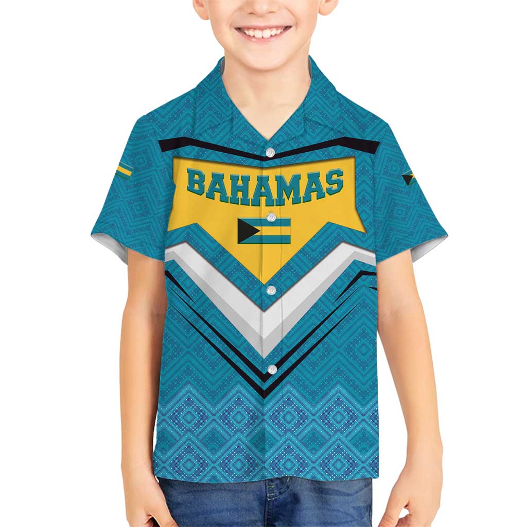 Bahamas Family Matching Tank Maxi Dress and Hawaiian Shirt with Blue Marlin Fish Tribal Chevron Flag Spirit